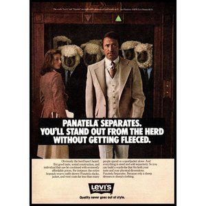 1978 Levi's Panatela Separates Vintage Print Ad Elevator Sheep Secretary Photo